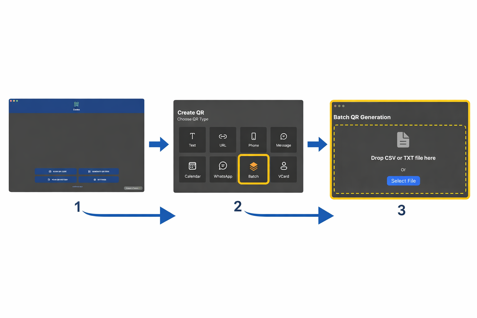 How to access batch QR generation in Codex QR